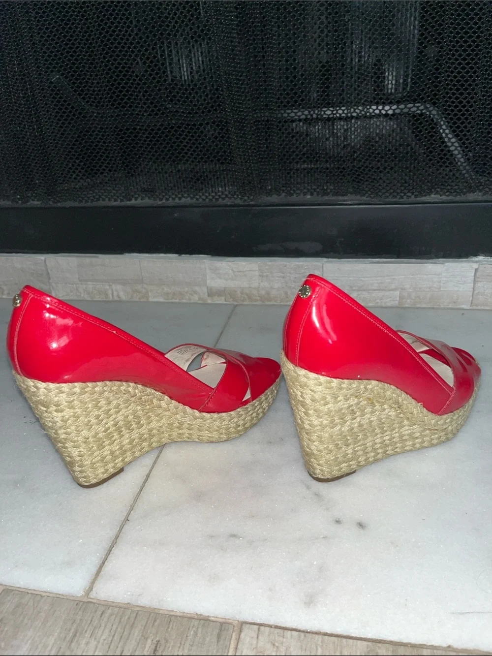 Michael Kors Red Peep-Toe Espadrille Flats